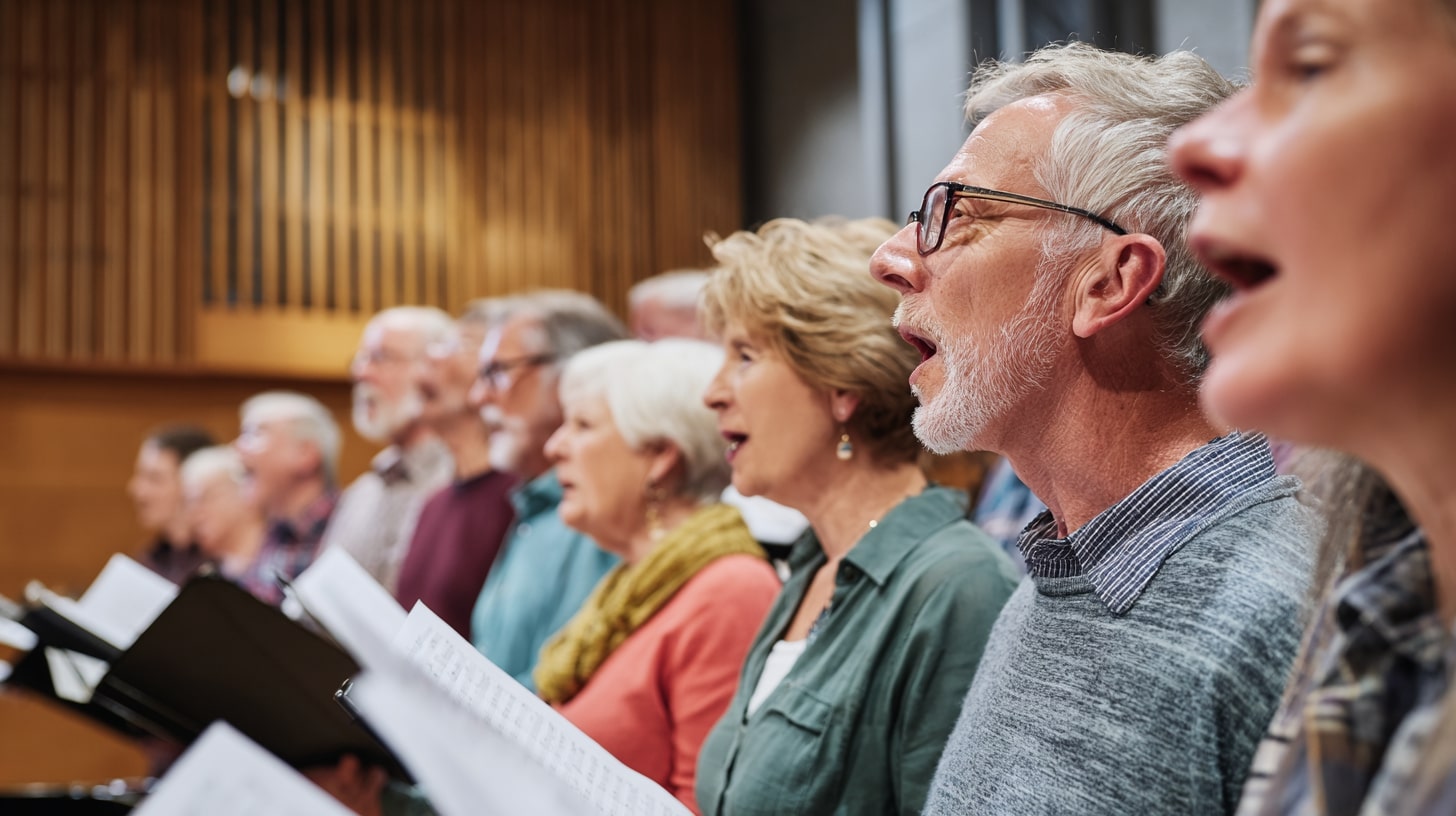 Retraités engagés dans la vie associative, comme dans une chorale locale